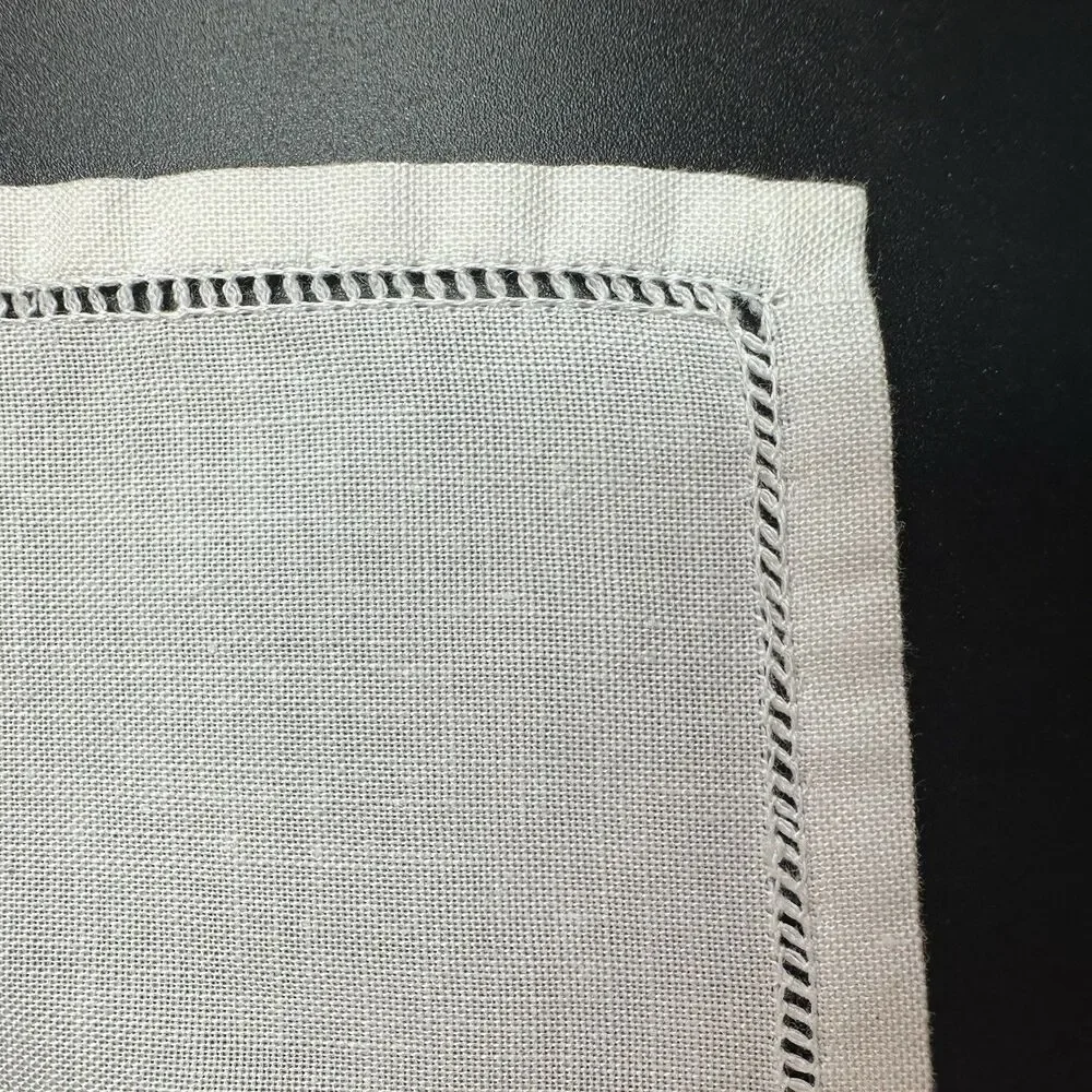 Vintage Hand Embroidered Table Runner White Cotton Floral Hemstitched 34x15.5